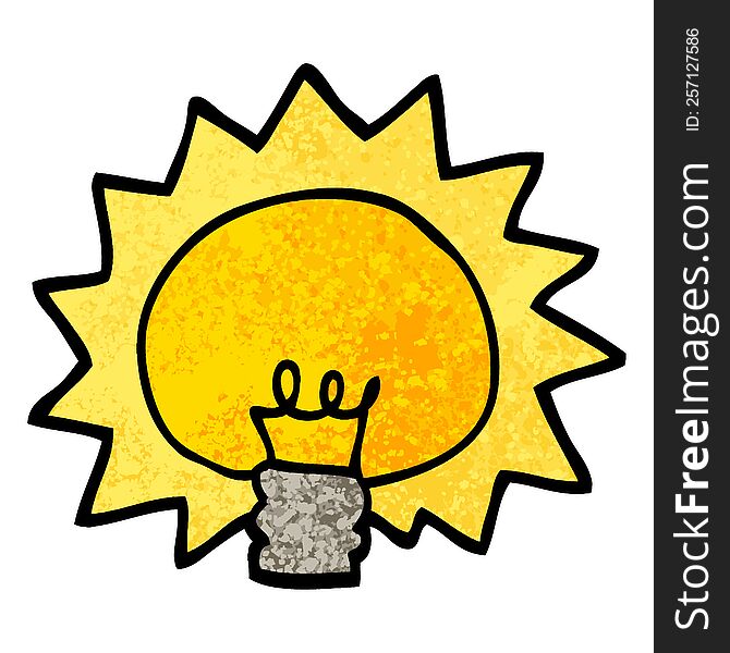 grunge textured illustration cartoon shining light bulb