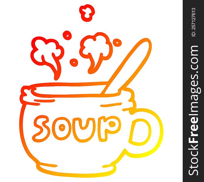 Warm Gradient Line Drawing Cartoon Of Hot Soup