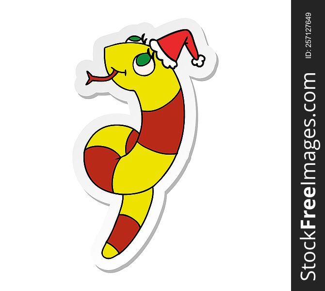 hand drawn christmas sticker cartoon of kawaii snake
