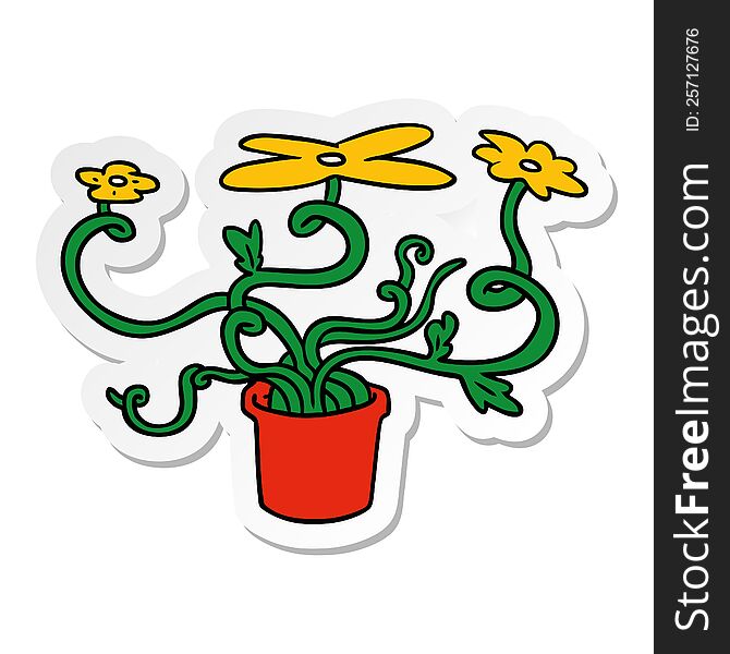 Sticker Cartoon Doodle Of A Flower Plant