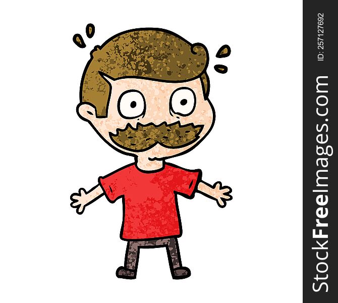 cartoon man with mustache shocked. cartoon man with mustache shocked