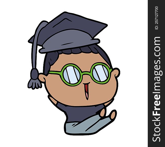 cartoon graduate wearing spectacles. cartoon graduate wearing spectacles
