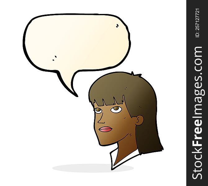 Cartoon Serious Woman With Speech Bubble