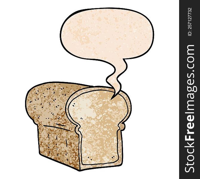 Cartoon Loaf Of Bread And Speech Bubble In Retro Texture Style