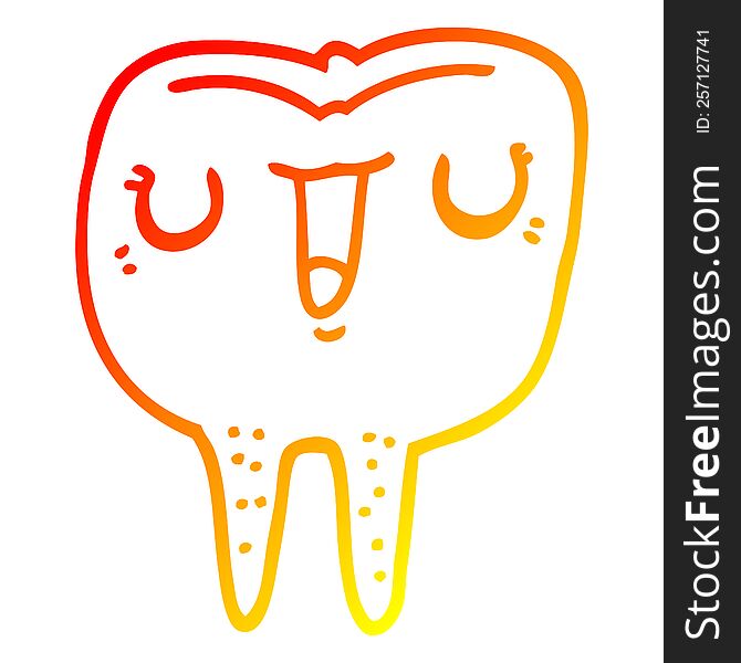 warm gradient line drawing of a cartoon happy tooth