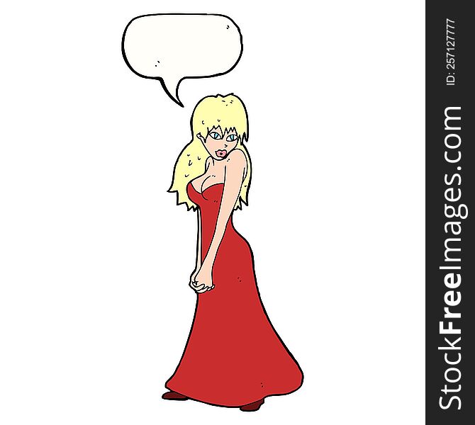 Cartoon Pretty Woman In Dress With Speech Bubble