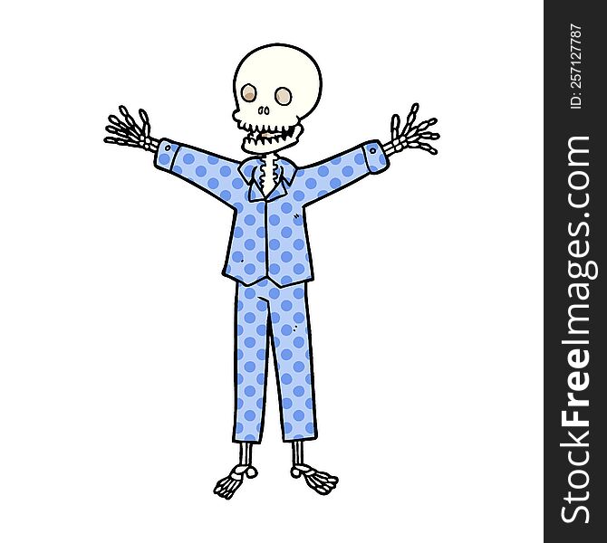 cartoon skeleton wearing pajamas. cartoon skeleton wearing pajamas