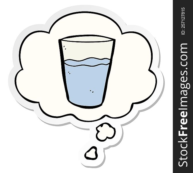 cartoon glass of water with thought bubble as a printed sticker