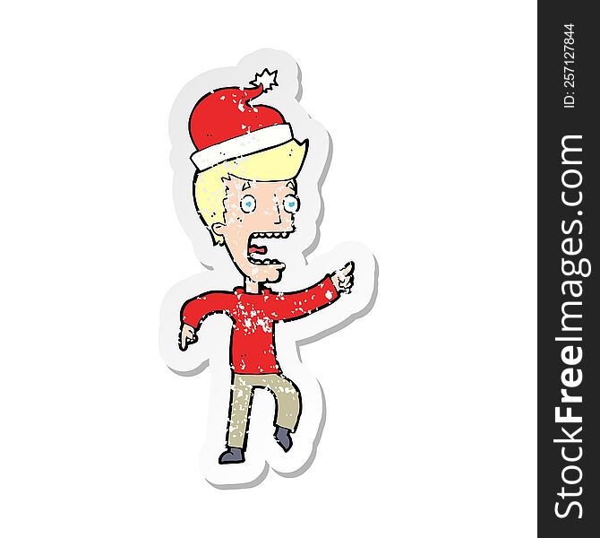 Retro Distressed Sticker Of A Cartoon Man Ready For Christmas