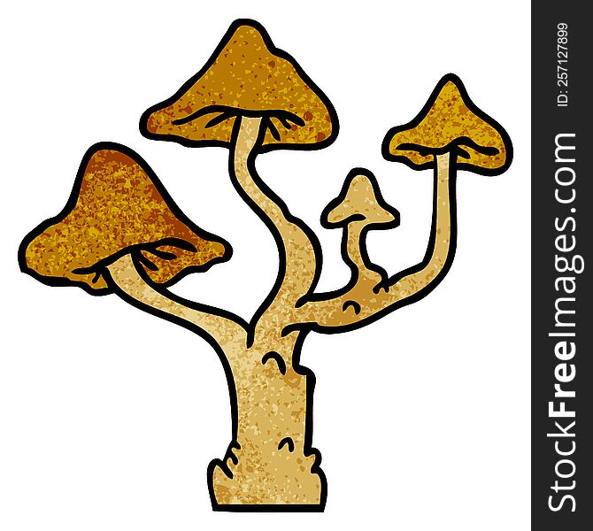 hand drawn textured cartoon doodle of growing mushrooms