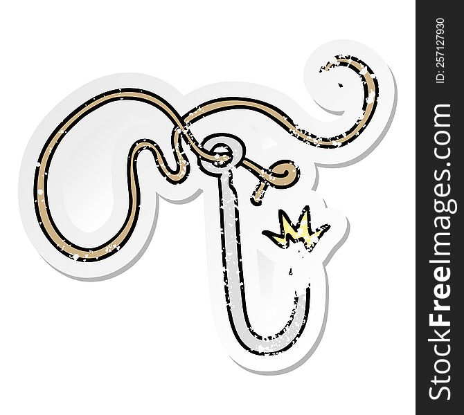 distressed sticker cartoon doodle of a sharp fishing hook