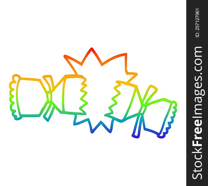rainbow gradient line drawing of a cartoon cracking cracker