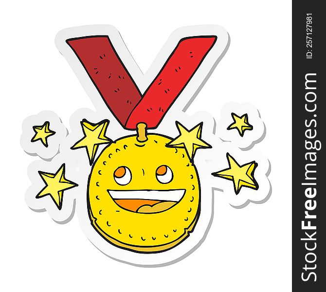 sticker of a cartoon happy sports medal