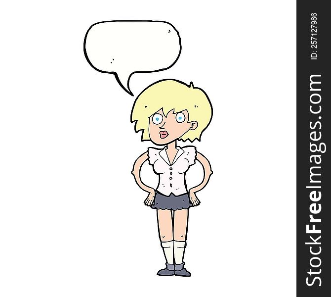 Cartoon Surprised Woman With Hands On Hips With Speech Bubble