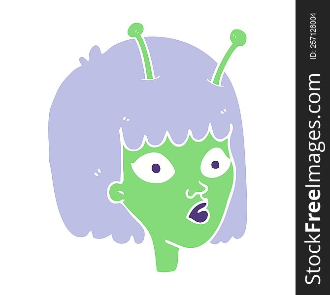Flat Color Illustration Of A Cartoon Female Alien
