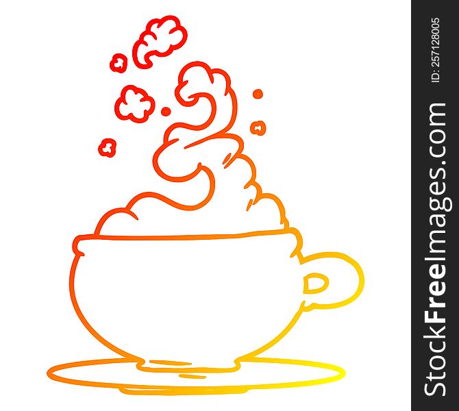 Warm Gradient Line Drawing Hot Cup Of Tea Cartoon