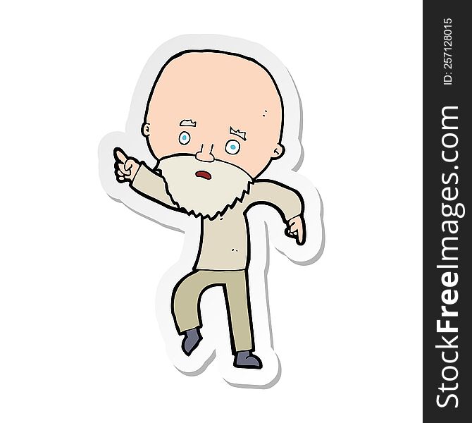 Sticker Of A Cartoon Worried Old Man Pointing