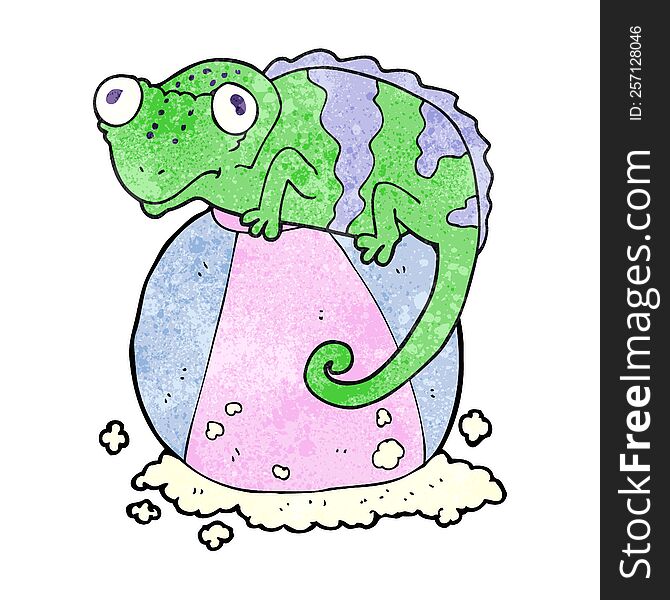 freehand textured cartoon chameleon on ball