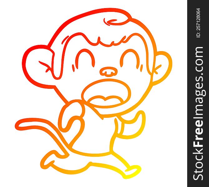 Warm Gradient Line Drawing Shouting Cartoon Monkey Running