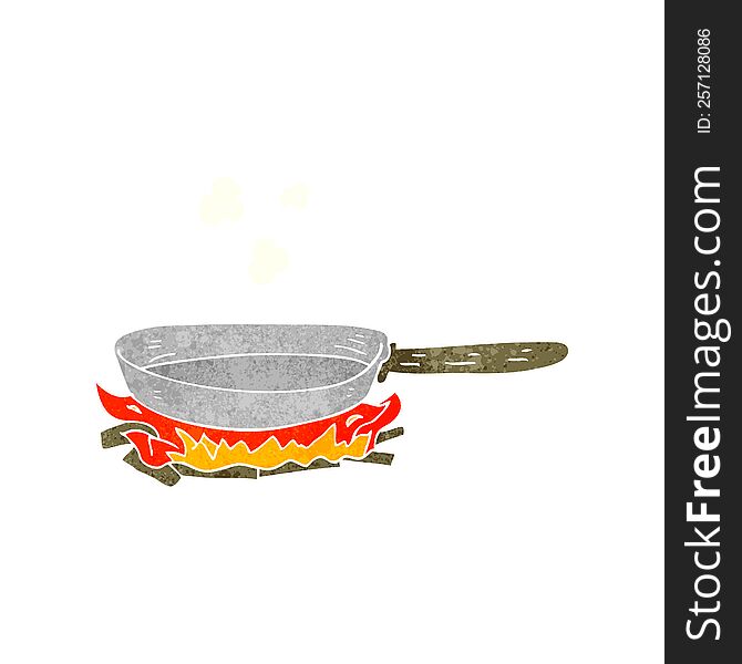 freehand retro cartoon frying pan on fire