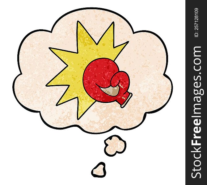 Boxing Glove Cartoon  And Thought Bubble In Grunge Texture Pattern Style