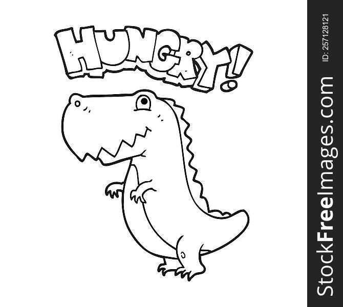 black and white cartoon hungry dinosaur