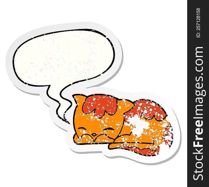 Cartoon Cat Sleeping And Speech Bubble Distressed Sticker