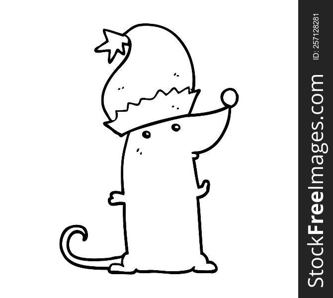 Cartoon Rat Wearing Christmas Hat