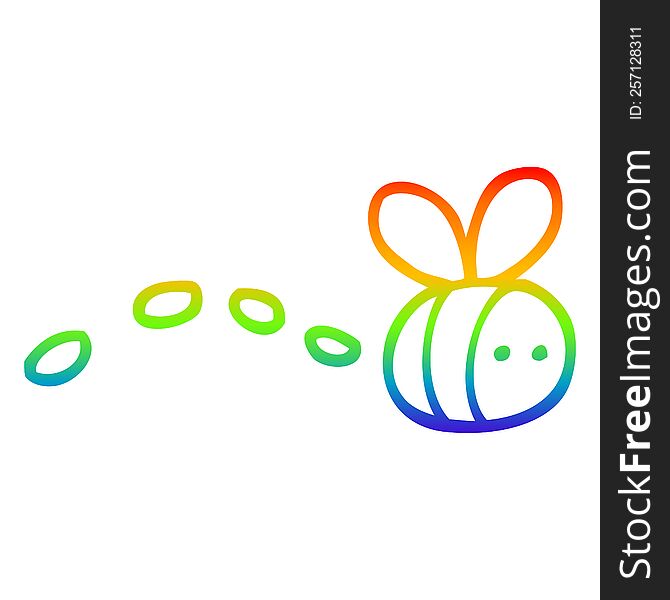 Rainbow Gradient Line Drawing Cartoon Buzzing Bee