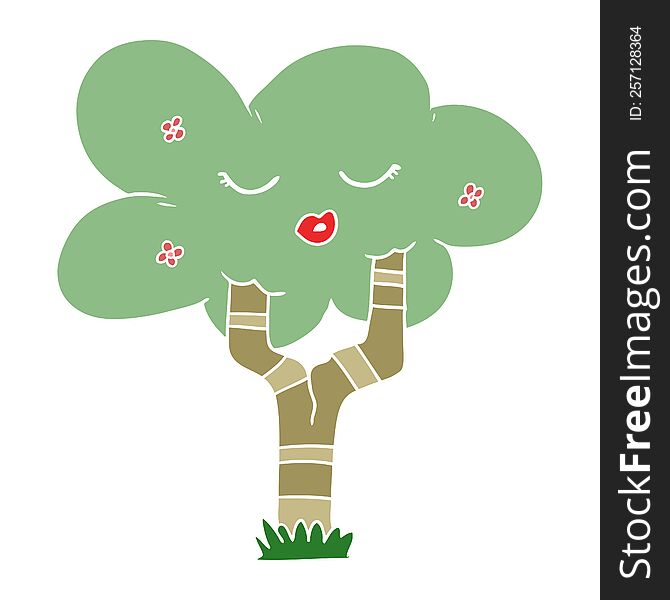 Flat Color Style Cartoon Tree With Face