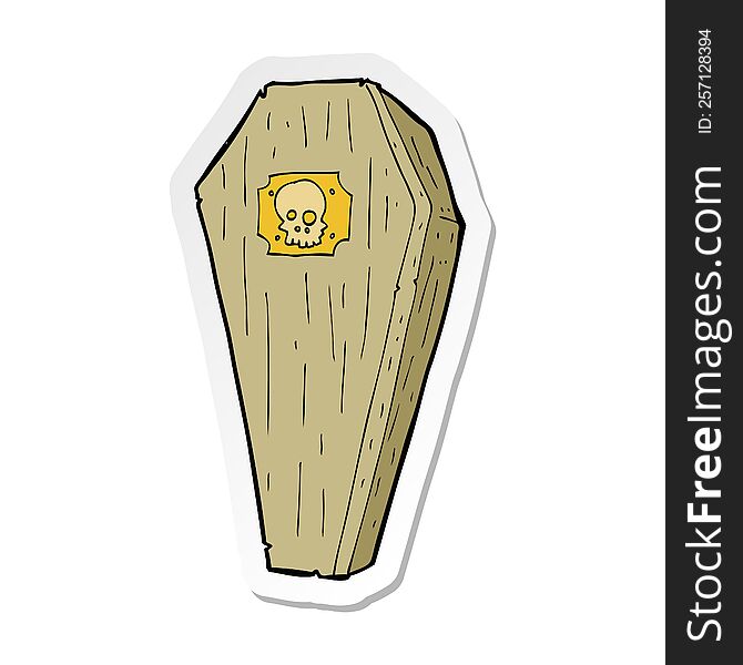 sticker of a spooky cartoon coffin