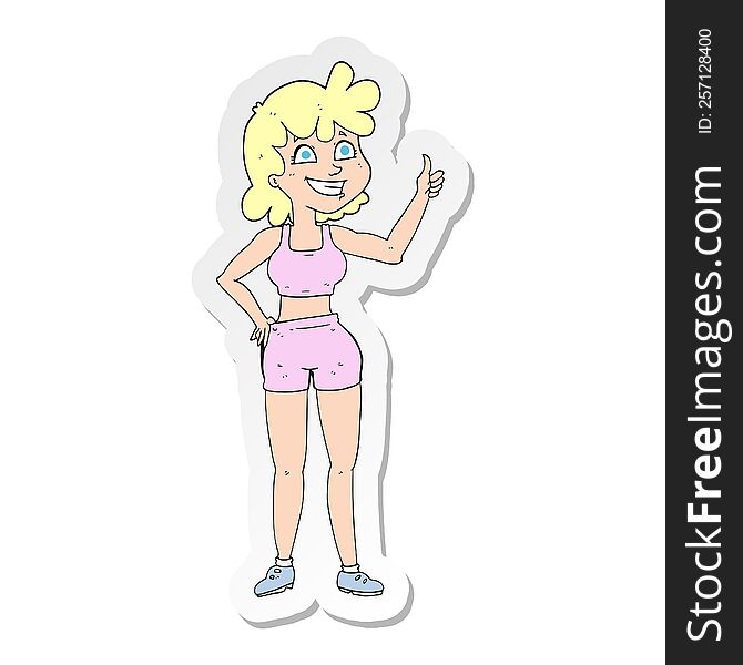 Sticker Of A Happy Gym Woman Giving Thumbs Up Symbol