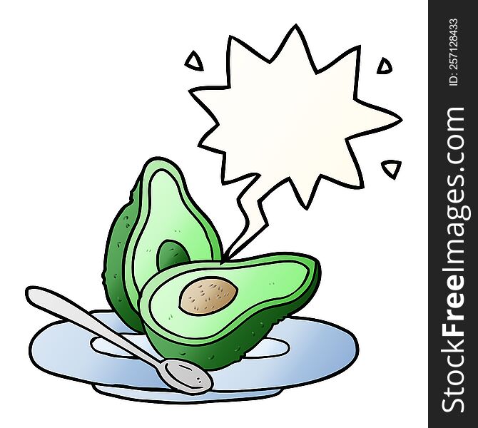 cartoon halved avocado with speech bubble in smooth gradient style