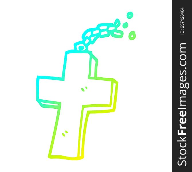 cold gradient line drawing of a cartoon crucifix on chain