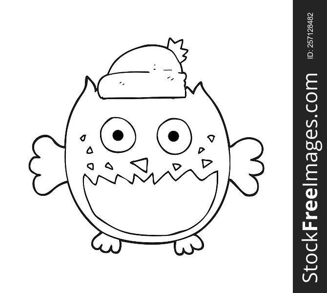 black and white cartoon owl