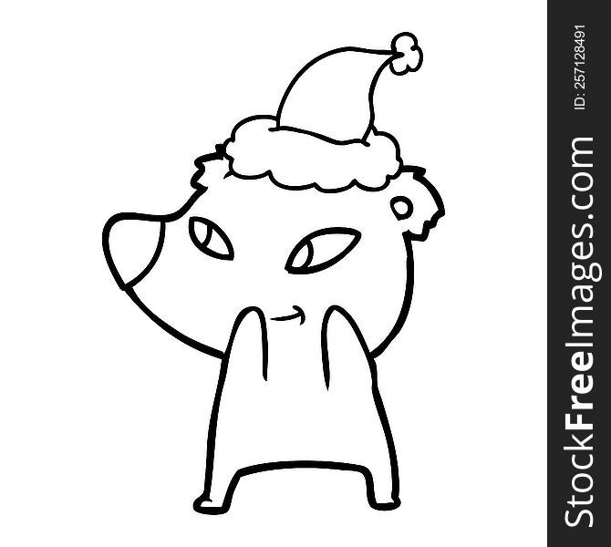 Cute Line Drawing Of A Bear Wearing Santa Hat