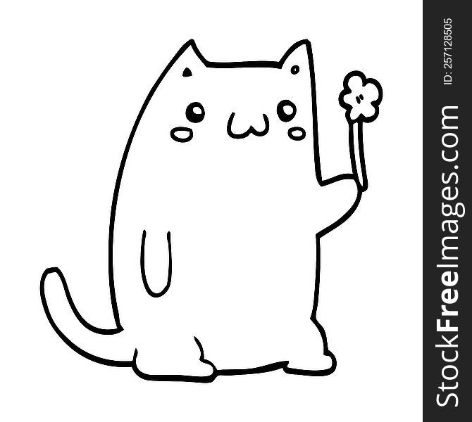 cute cartoon cat with flower