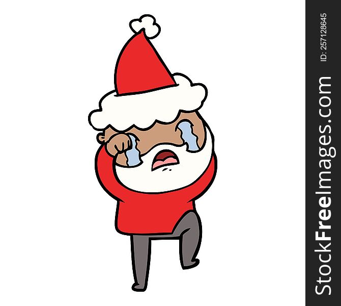 Line Drawing Of A Bearded Man Crying And Stamping Foot Wearing Santa Hat