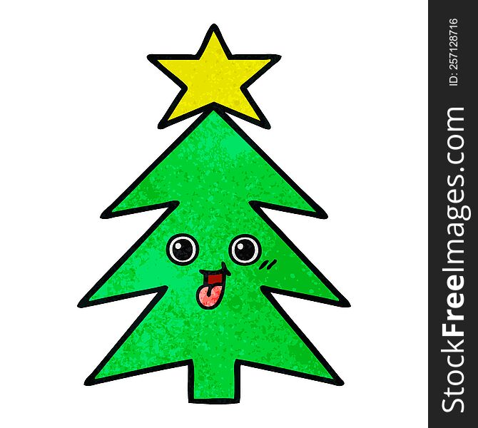 retro grunge texture cartoon christmas tree