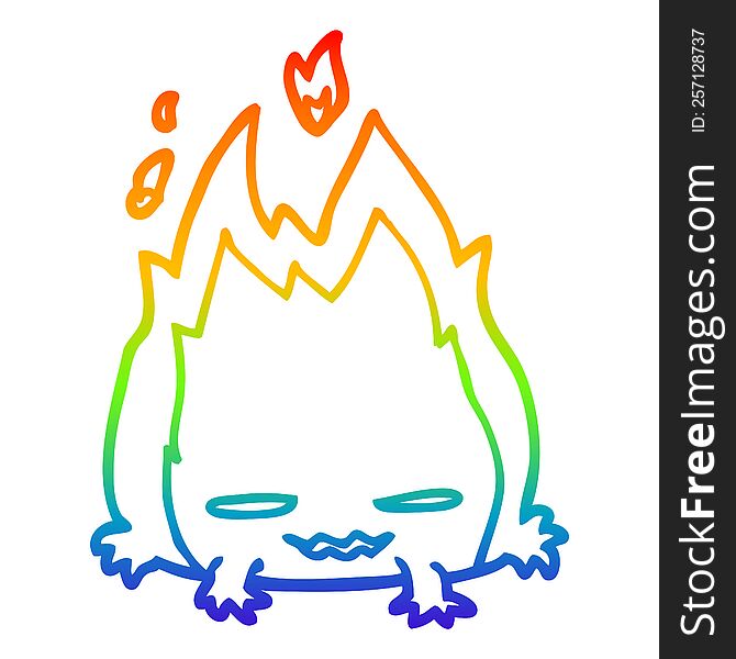 rainbow gradient line drawing of a cartoon fire demon