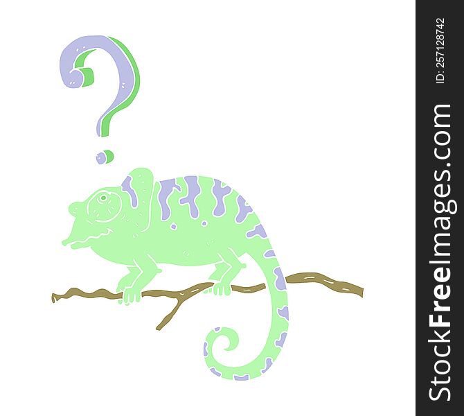 Flat Color Illustration Of A Cartoon Curious Chameleon