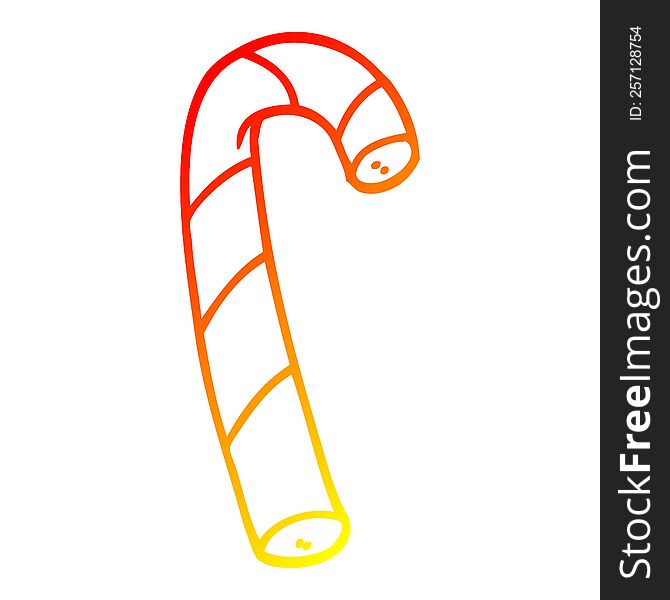warm gradient line drawing of a cartoon striped candy cane