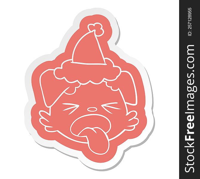 cartoon  sticker of a dog face wearing santa hat