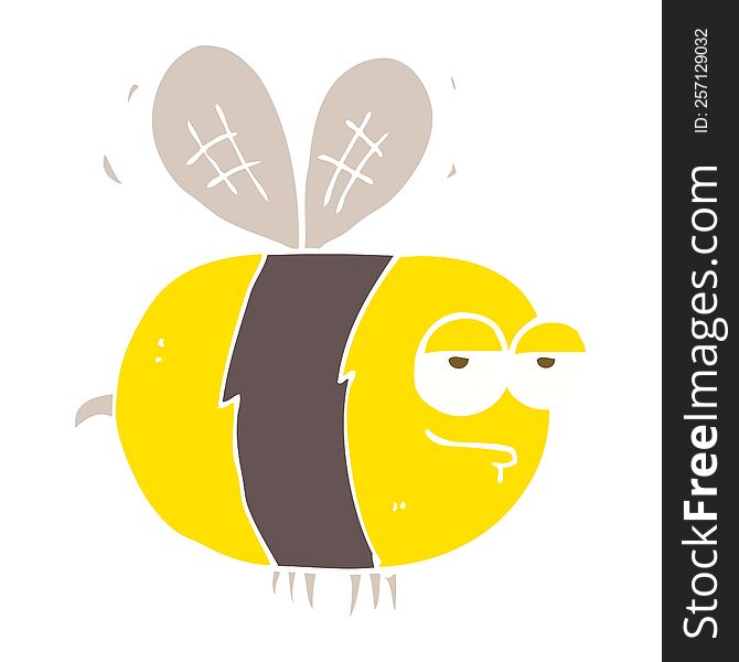 Flat Color Illustration Of A Cartoon Unhappy Bee