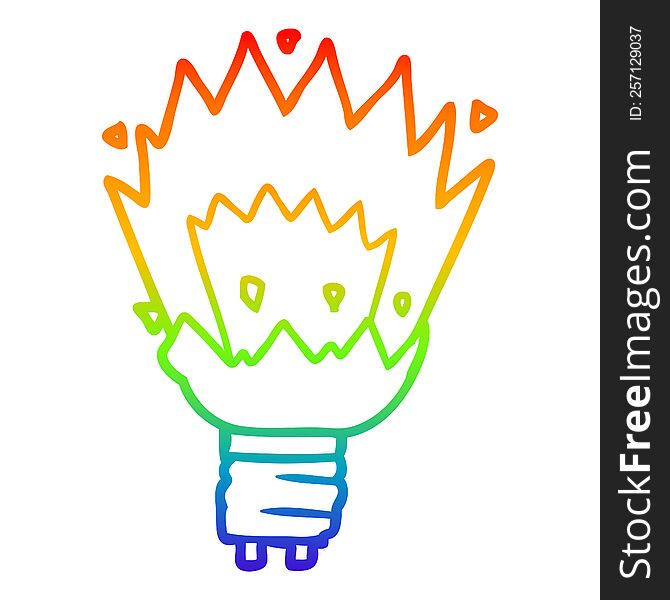 rainbow gradient line drawing of a cartoon exploding light bulb