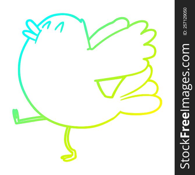 cold gradient line drawing of a cartoon flapping bird