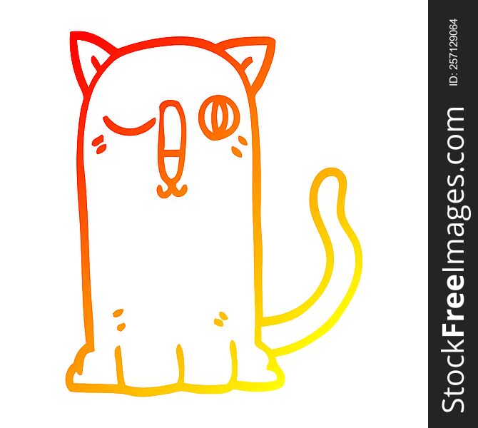 Warm Gradient Line Drawing Cartoon Funny Cat