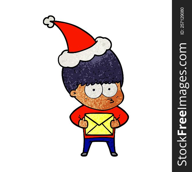 Nervous Textured Cartoon Of A Boy Wearing Santa Hat