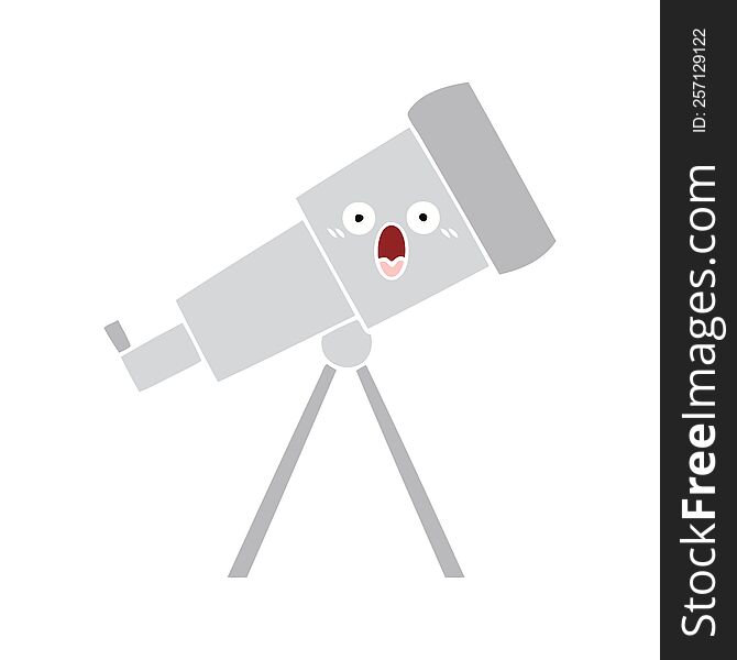 flat color retro cartoon of a telescope