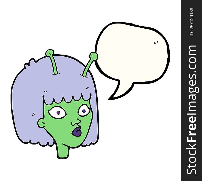 freehand drawn speech bubble cartoon female alien